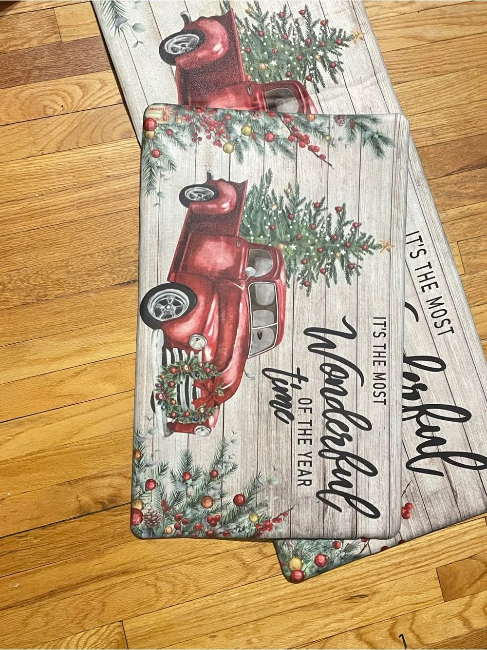 Holiday Red Truck Kitchen Runner set - Festive Home Holiday Mat
